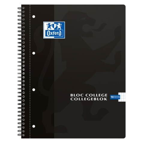 Collegeblok Oxford A4+ ruit 5x5mm 4-gaats 180 pagina's 80gr zwart