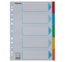 Intercalaire Esselte Standart A4 5 onglets 11 perf carton assorti