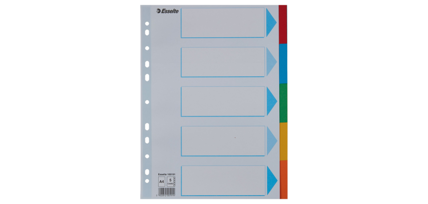 Esselte Standard A4 Divider, 5 Tabs, 11-Hole Assorted Cardboard
