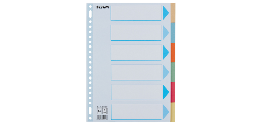 Tabbladen Esselte Premium A4 6-delig karton 23-rings assorti