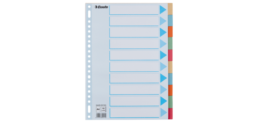 Intercalaire Esselte Premium A4 10 onglets 23 perf carton assorti