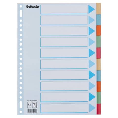Intercalaire Esselte Premium A4 10 onglets 23 perf carton assorti