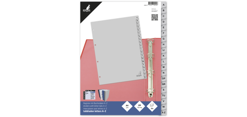 Tabbladen Kangaro 4-gaats G420AZ 20-delig alfabet grijs PP