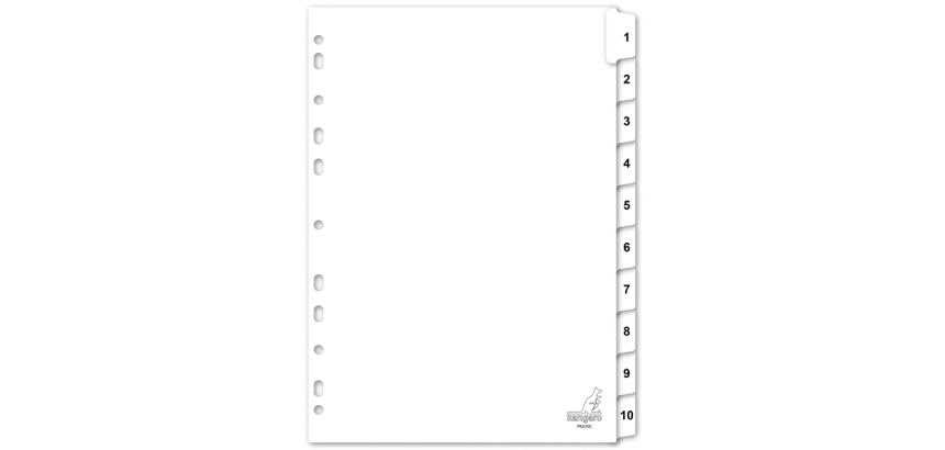 Kangaro PK410C A4 Divider 4 Holes Numbered 1-10 White Cardboard