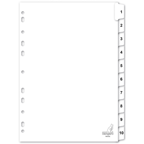 Intercalaires Kangaro 4 perf PK410C numéro 1-10 blanc carton