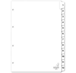 Intercalaires Kangaro PK412C A4 4 perforations numéro 1-12 carton blanc