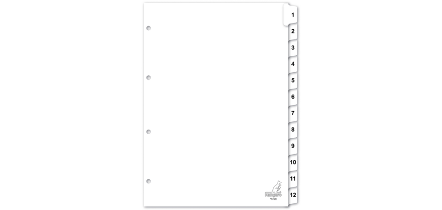 Kangaro Register A4 4-fach gelocht Nummer 1-12 weißer Karton