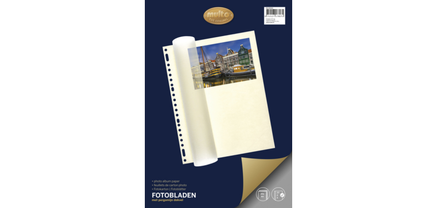Feuilles photo Multo A4 23 anneaux + couverture chamois 20 feuilles