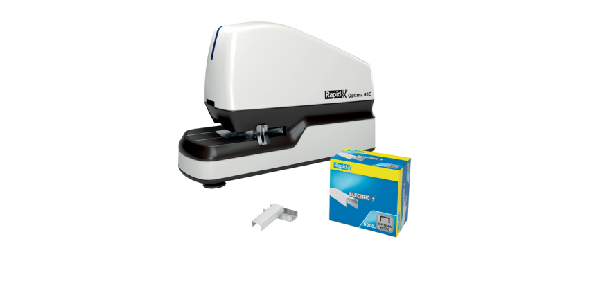 Agrafeuse Rapid Optima 60E électrique sans contact 60 feuilles blanc/noir
