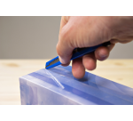 Cutter Westcott Office 9mm bouton sur glissière acier bleu