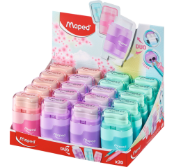 Taille-crayon Maped Connect avec gomme 2 trous présentoir 20 pièces pastel assorti