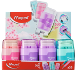 Maped Connect Pencil Sharpener with Eraser 2 Holes Display 20 Pieces Assorted Pastel
