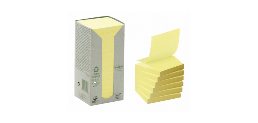 Bloc-mémos Post-it Z-Notes R330-1T 76x76mm recyclé jaune 16 pièces