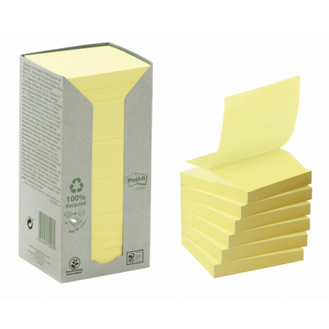 Bloc-mémos Post-it Z-Notes R330-1T 76x76mm recyclé jaune 16 pièces