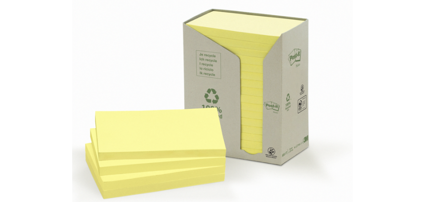 Memoblok Post-it 655 76x127mm recycled geel 16x100 vel