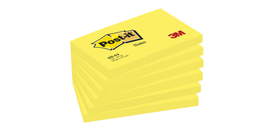 Memoblok Post-it 655 76x127mm 100 vel per blok neon geel