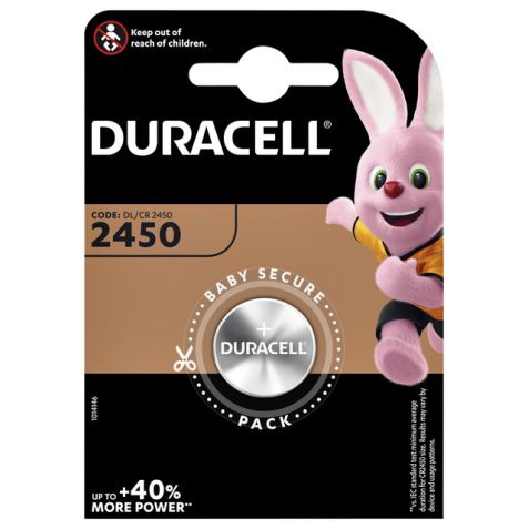Batterij Duracell knoopcel 1xCR2450 lithium Ø24mm 3V-540mAh