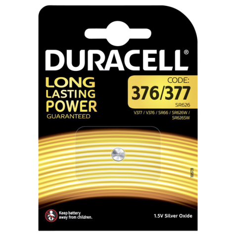 Pile bouton Duracell 377 oxyde d’argent Ø6,8mm 1,5V-18mA