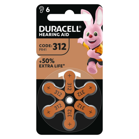 Pile Duracell Hearing DA312 Ø7,9mm 180mAh 6 pièces