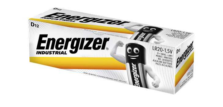 Energizer Industrial D Alkaline Battery Box of 12 Pieces