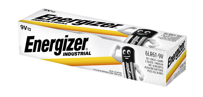 Energizer Industrial 9Volt Alkaline Battery box of 12 pieces