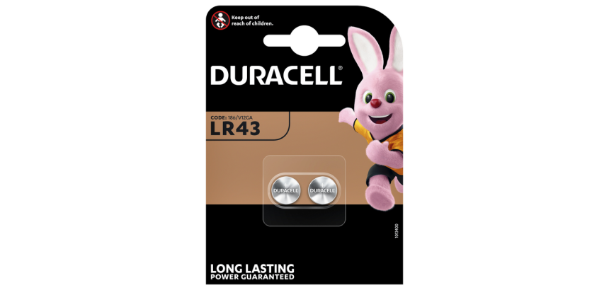 Batterij Duracell knoopcel 2xLR43 alkaline Ø11,6mm 2 stuks