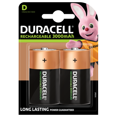 Batterij oplaadbaar Duracell 2xD 3000mAh Plus