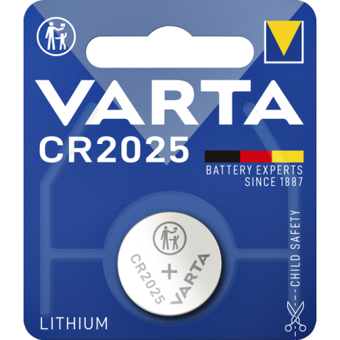 Pile bouton Varta CR2025 lithium blister 1 pièce