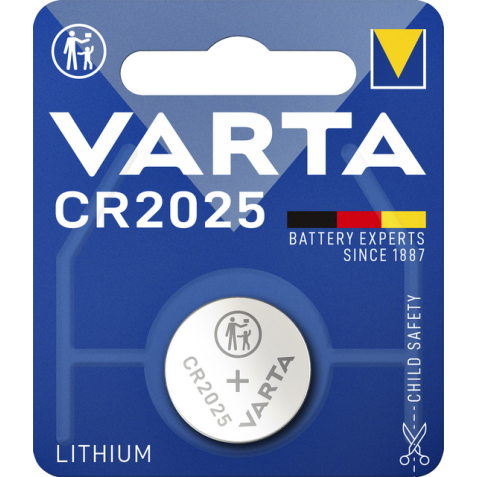 Pile bouton Varta CR2025 lithium blister 1 pièce