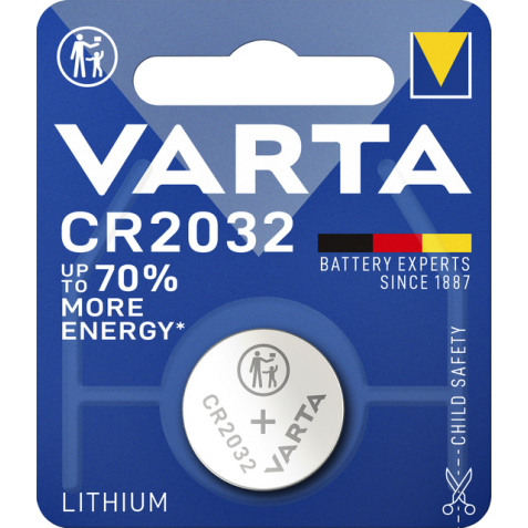 Pile bouton Varta CR2032 lithium blister 1 pièce