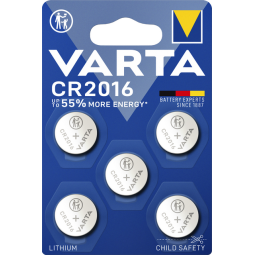 Pile bouton Varta CR2016 lithium blister 5 pièces