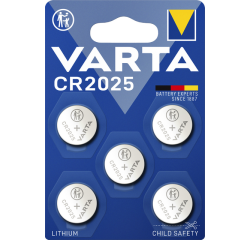 Pile bouton Varta CR2025 lithium blister 5 pièces