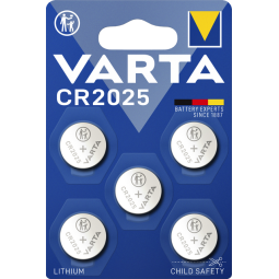 Pile bouton Varta CR2025 lithium blister 5 pièces