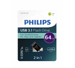 Philips 2-in-1 USB 3.1 Flash Drive USB-A 64GB Black