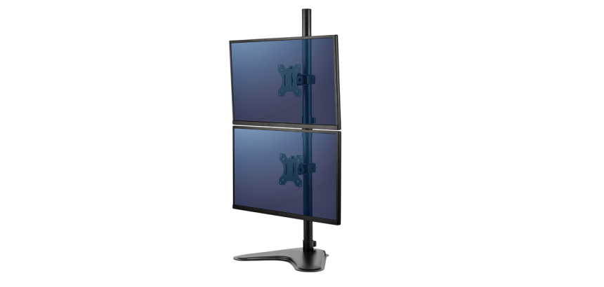 Fellowes Seasa Dual Vertical Monitor Arm on Black Stand