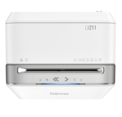 DE_Destructora de documentos fellowes lx211 capacidad de 12 hojas seguridad p5 blanca papelera 23 l grapas