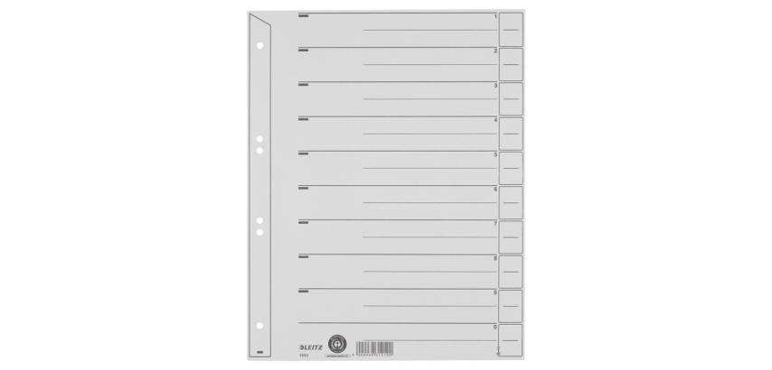 Divider Leitz 1650 cardboard 200g A4 4 perforations grey