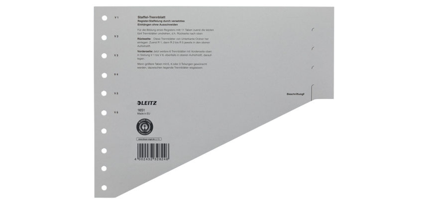 Scheidingsbladen Leitz A4 karton 200gr 11-gaats grijs 100 stuks