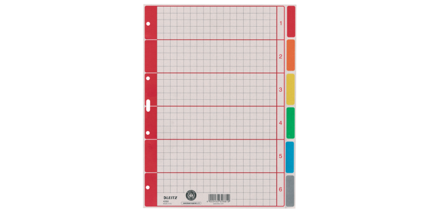 Leitz dividers 4-hole 4350 6 grey tabs cardboard