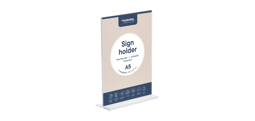 Kaarthouder Europel T-standaard A5 staand acryl