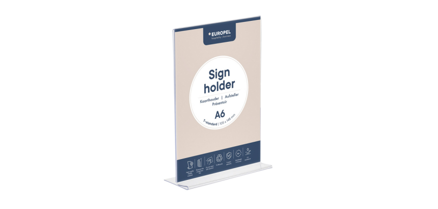 Kaarthouder Europel T-standaard A6 staand acryl