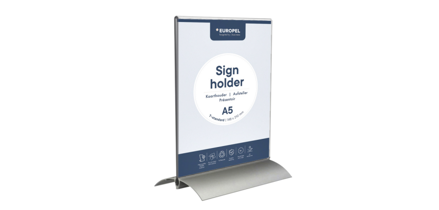 Table display stand Europel T A5 portrait acrylic aluminum