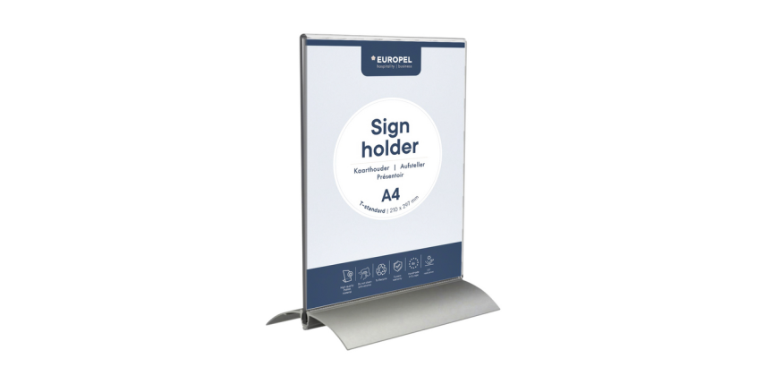 Tischdisplay Europel T-Ständer A4 Hochformat Acryl / Aluminium