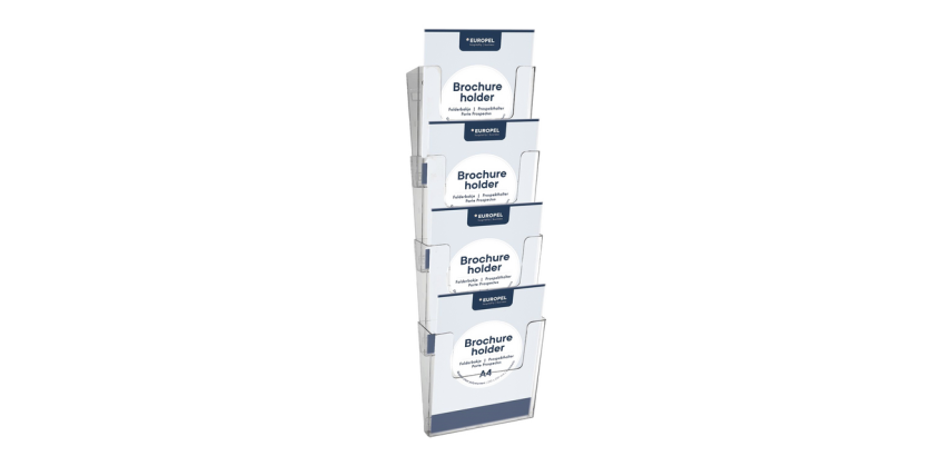 Europel wall-mounted brochure holder 4x A4 portrait, transparent, 4 pieces