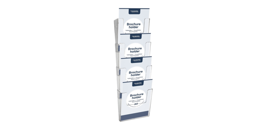 Porte-brochures mural Europel 4x A4 portrait à coupler transparent 4 pièces