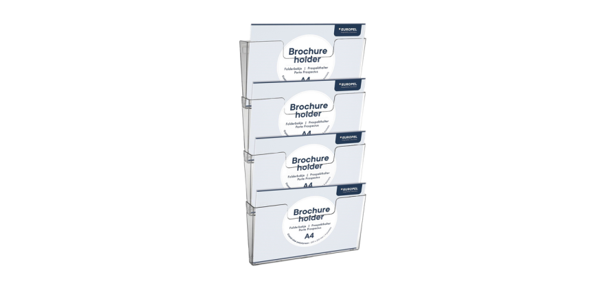 Prospekthalter Europel, 4x A4 Wandmontage horizontal koppelbar transparent