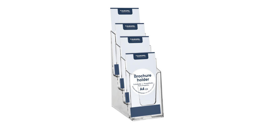 Europel Brochure Holder 4 Compartments 1/3 A4 Acrylic