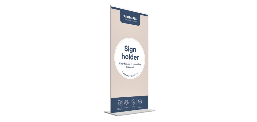 Présentoir de table Europel en T 105x210mm portrait acryl