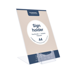 Présentoir de table Europel support L A4 portrait acrylique avec bac cartes de visite