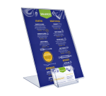 Présentoir de table Europel support L A4 portrait acrylique avec bac cartes de visite